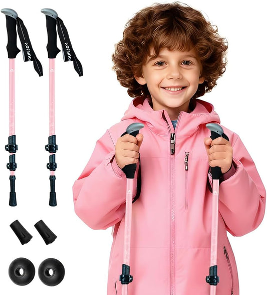 Hiking Trekking Poles, 2 Pack Anti Shock, Adjustable, Collapsible Hiking Poles for Trekking or Walking, Lightweight Aluminum Sticks for Children