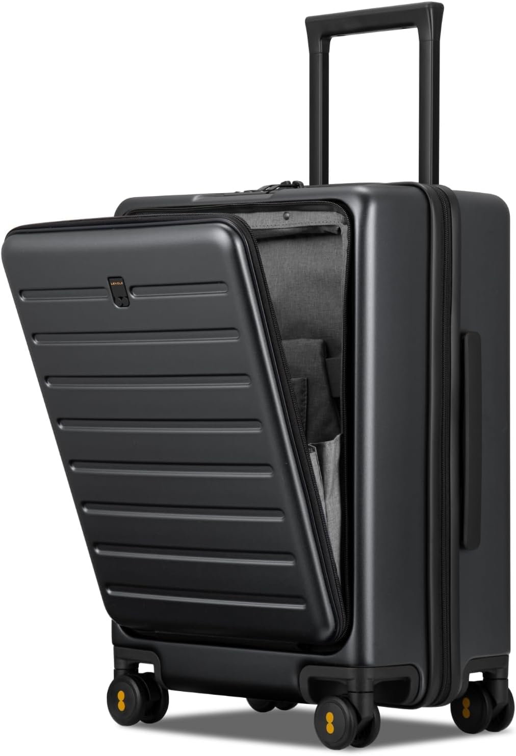 LEVEL8 Carry On Luggage with Compartment, 20 Inch Lightweight Hard Shell Rolling Suitcase with Wheels Airline Approved with Front Pocket, Double Tsa Locks, Grey