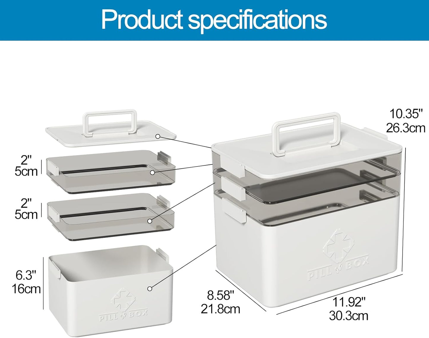 Morcte 3-Tier Medicine Organizer, Portable Medicine Cabinet with Handle, Empty First Aid Kit for Home/Travel