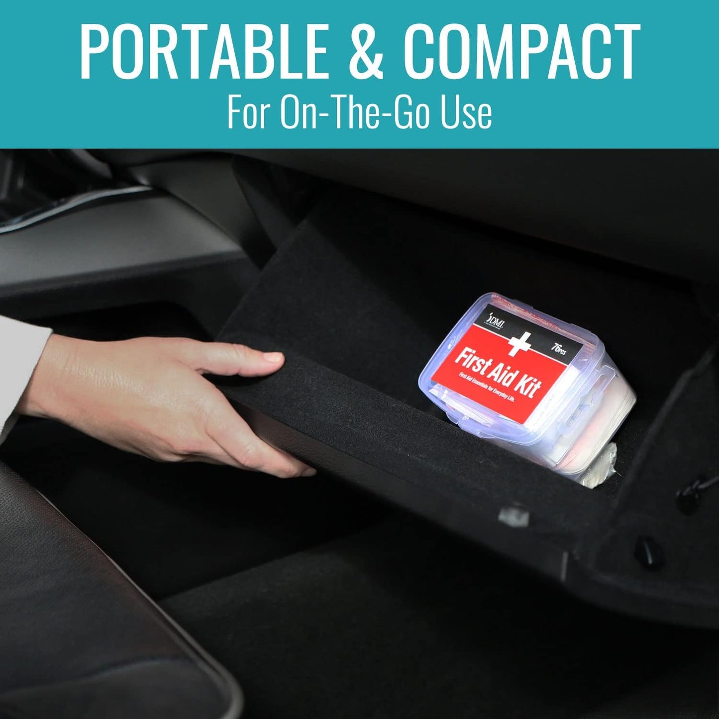 DMI 76-Piece First-Aid Kit, Portable All-Purpose Use for Minor Cuts and Scrapes, Durable Water-Resistant Case, Convenient and Portable for Travel, FSA & HSA Eligible