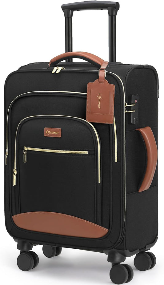 Carry On Luggage 22x14x9 Airline Approved, 20 Inch Softside Suitcase with 360° Spinner Wheels & TSA Lock, Ultra-Lightweight Water-Resistant Large Capacity Luggage for Women & Men