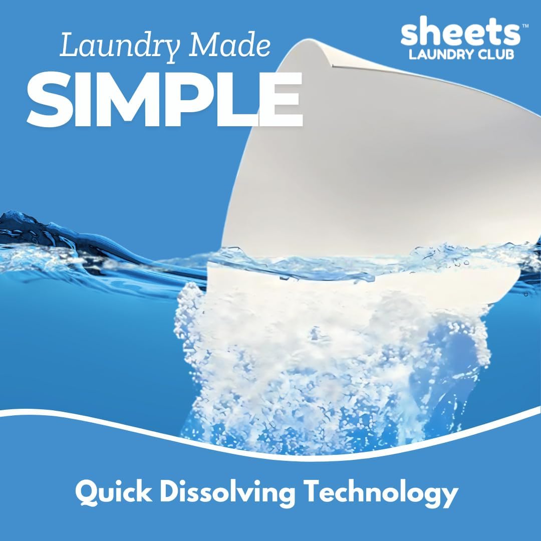 Sheets Laundry Club - Liquidless Laundry Detergent Sheets, 100 Loads - Lavender Scent, Eco-Friendly, Quick-Dissolving Formula, Hypoallergenic, Septic Safe, Plastic-Free Packaging - 50 Sheets