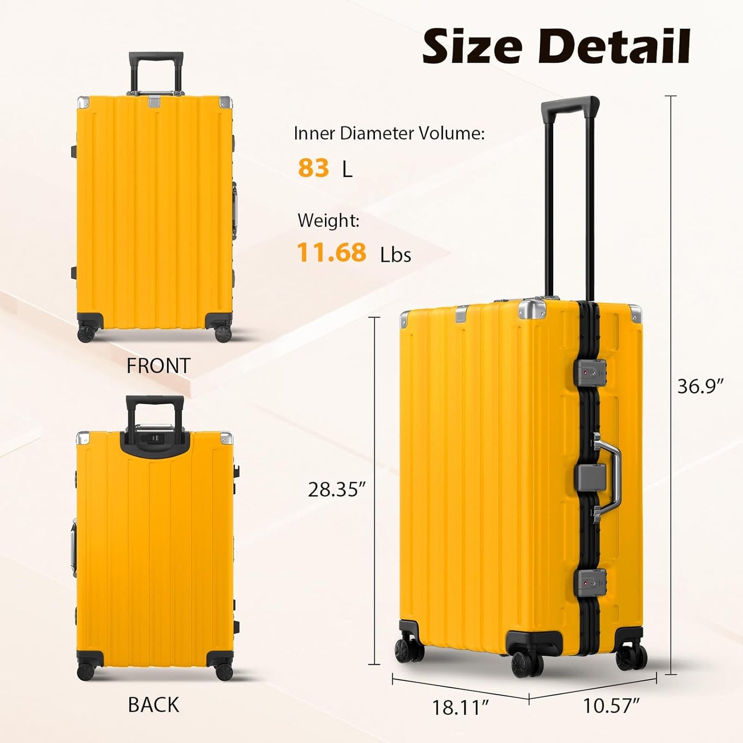 Krute Large Luggage 28 inch Zipperles Suitcase With Spinner Wheels USB Charger Hardside PC Aluminum Frame Luggages Checked Suitcases with TSA Lock (1 Piece)