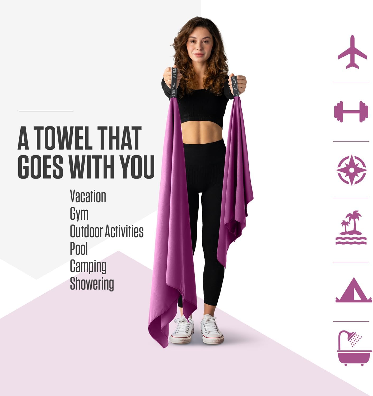 VENTURE 4TH Quick Dry Towel. Microfiber Travel Towel Ideal for Camping, Hiking, Backpacking, Gym. Lightweight & Fast Drying Travel Towels for Body. Compact & Easy to Pack - Purple Large