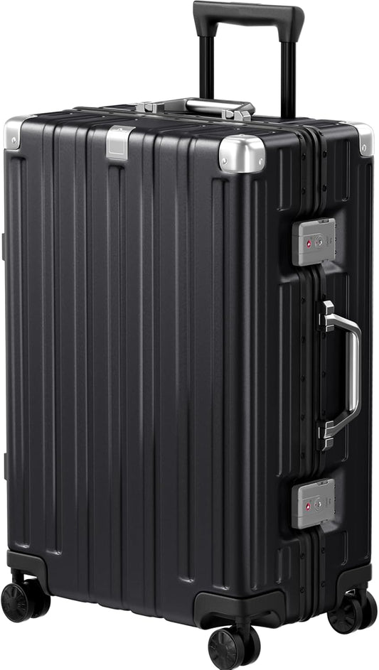 Krute Luggage 24 Inch Aluminum Frame Zipperless Suitcase with Spinner Wheels Checked Luggage PC+ABS Lightweight Hardshell