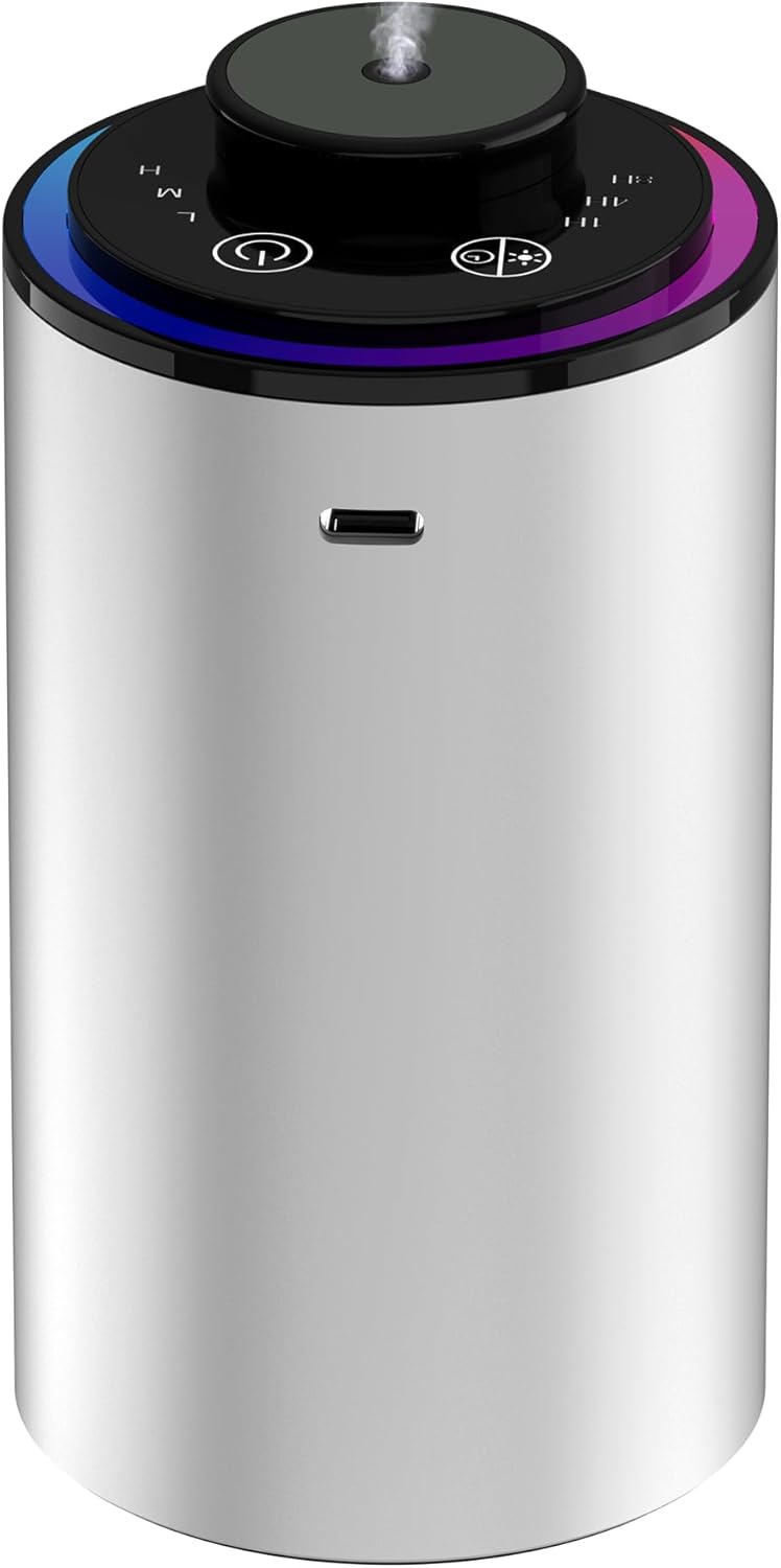 Waterless Essential Oil Diffuser,Diffuser, Portable Aromatherapy Diffuser,3 Countdown Timers & 3 Mist Levels for Home, Room, Car, Office (Silver)