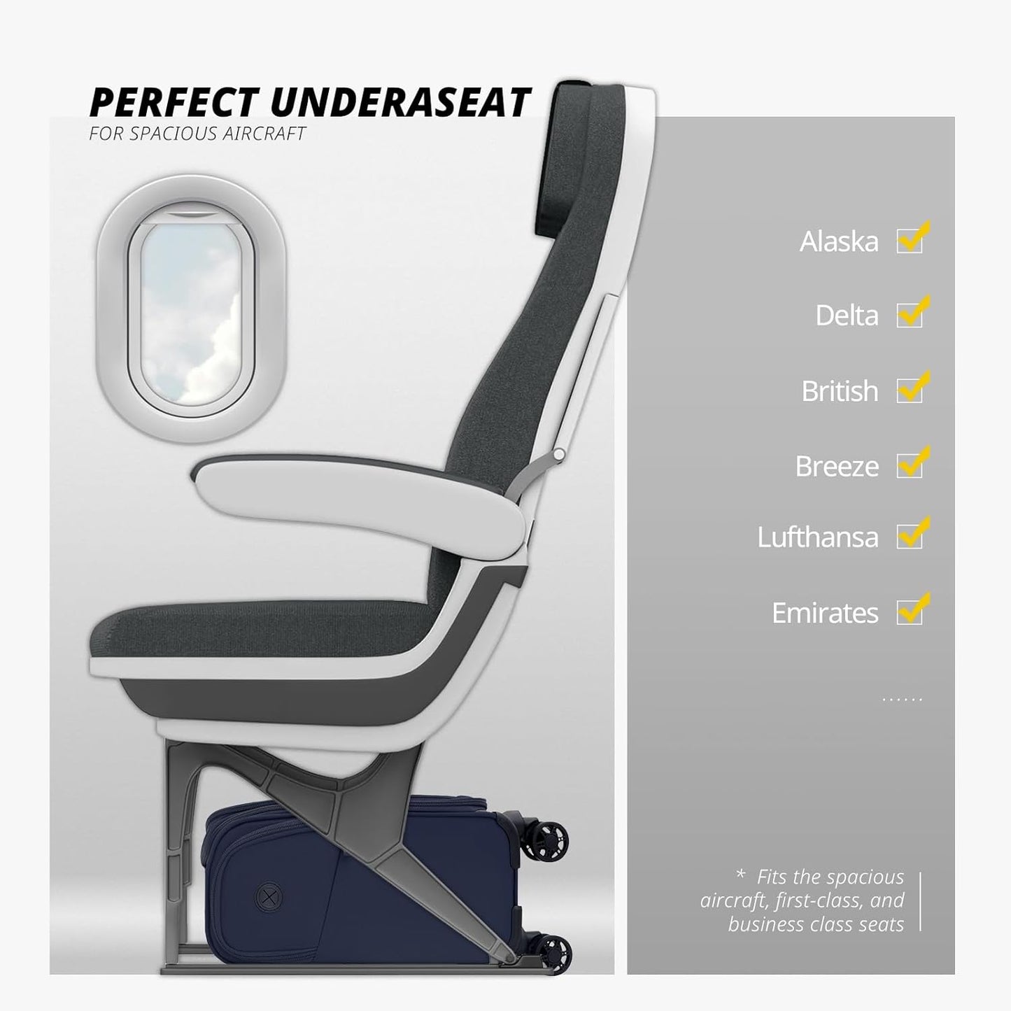 Verage Under Seat Luggage with Wheels, Softside Small Suitcase Spinner Carry On Luggage Bags for Airlines Airplanes Short Trip Men Women (Navy, 14.5-Inch Plus Underseat)