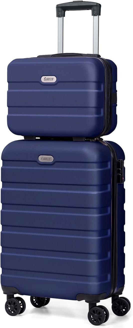 AnyZip Carry On Luggage 2PCS Luggage Set PC ABS Hardshell Lightweight Suitcase TSA Lock with 4 Spinner Wheels（14/20, Dark Blue）