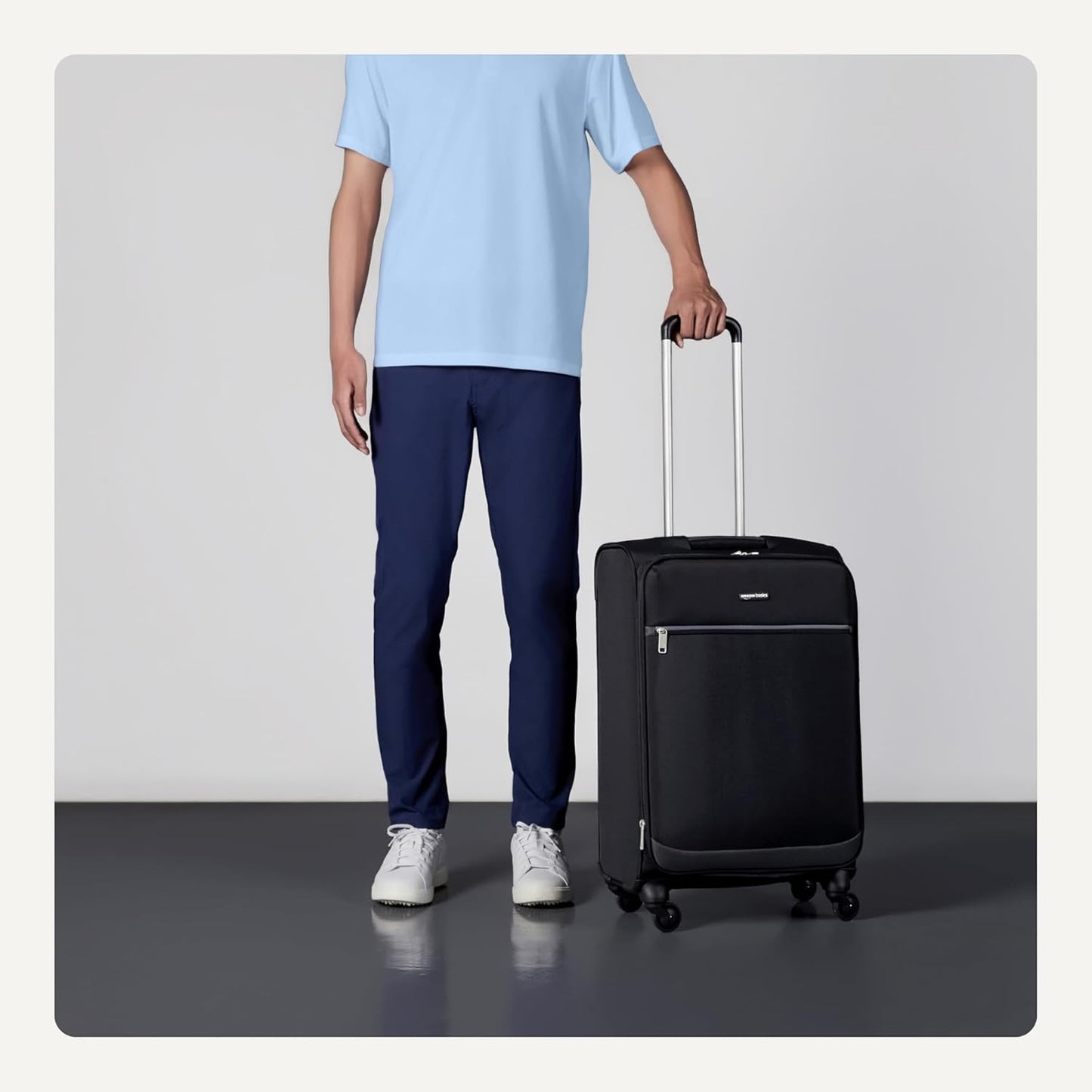 Amazon Basics Luggage, 23" Medium Checked Softside Suitcase With Wheels, With Four 360-Degree Multi-directional Spinner Wheels, Expandable Space, Zippered Pocket and Straps, Telescopic Handle, Black