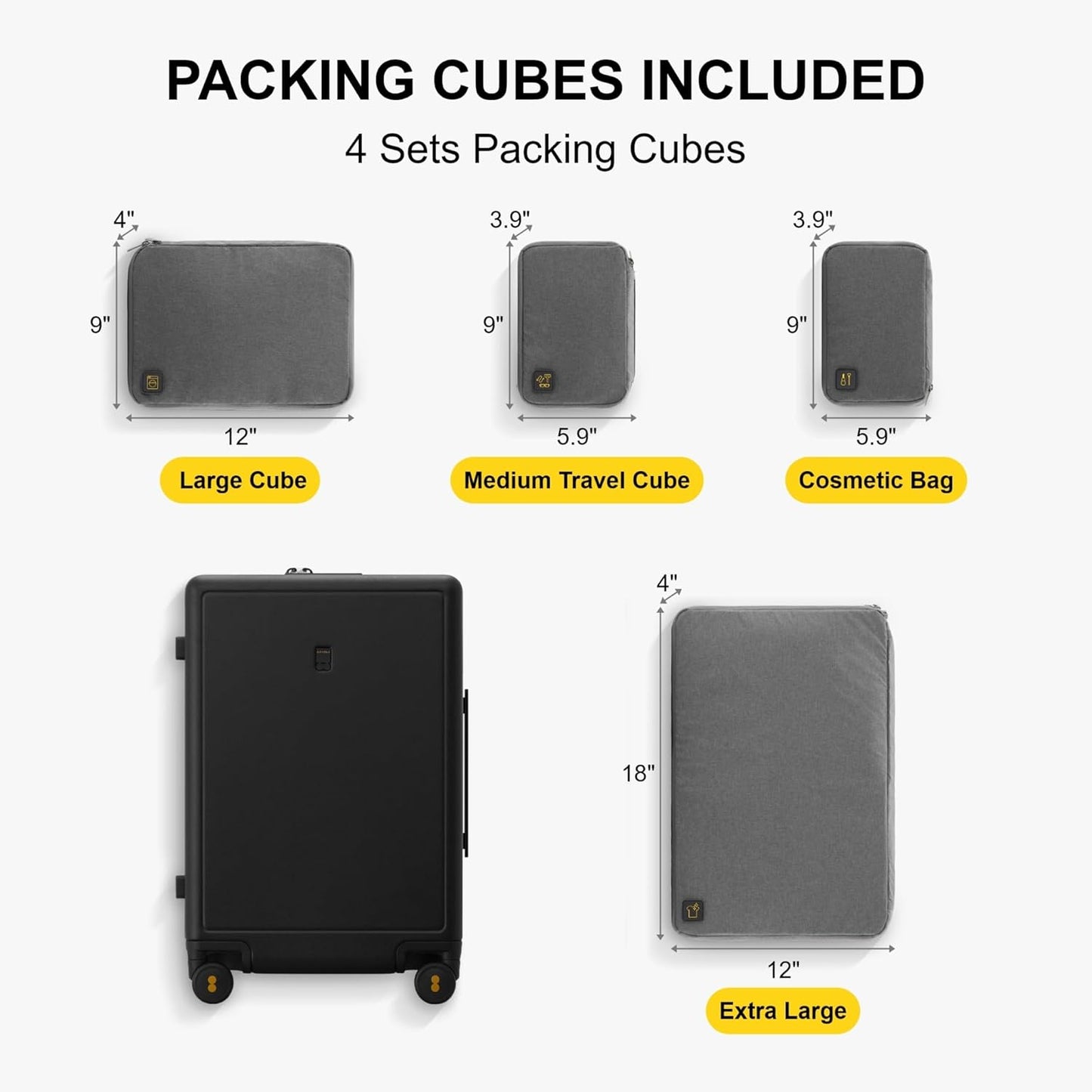 LEVEL8 Elegance Matte Luggage Set, 20 Inch Carry-on Luggage, 28“ Large Suitcase Lightweight Hardside Suitcases with Wheels,Tsa Lock,2-Piece Set(20/28), Black