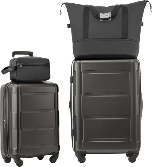 Merax Luggage Sets 2 Piece Suitcase Set, Hardshell 20 IN & 28 IN Suitcase Set with Duffel Bag, Travel Suitcases with Spinner Wheels and TSA Lock(Dark Gray)