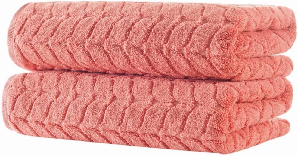 BAGNO MILANO Turkish Bath Towels, Soft Plush Jacquard Luxury Bath Towels, Quick Dry Towel Set (Coral Red, 2 pcs Bath Towel Set)