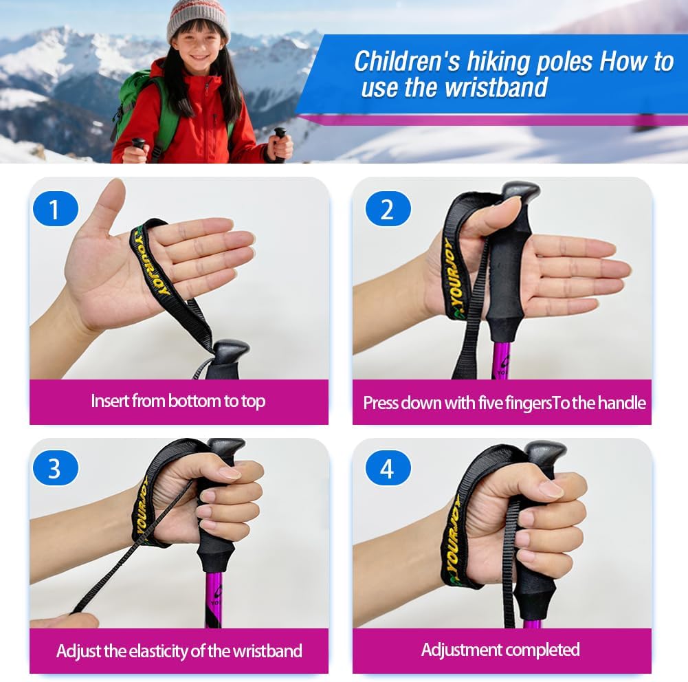 Hiking Trekking Poles, 2 Pack Anti Shock, Adjustable, Collapsible Hiking Poles for Trekking or Walking, Lightweight Aluminum Sticks for Children