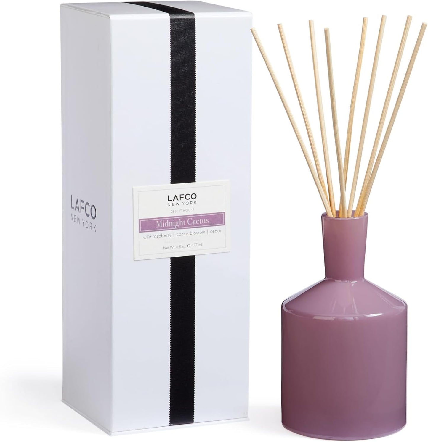 LAFCO New York Classic Reed Diffuser, Midnight Cactus - 6 oz - Up to 3 Months Fragrance Life - Reusable Glass Vessel - Natural Wood Reeds - Made in The USA