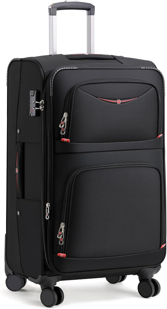 Softside Expandable Luggage with 4 Spinner Wheels, Durable Checked-Luggage Suicase (Black, 29-Inch)