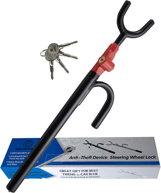 Steering Wheel Lock Anti-Theft car Device Car Wheel Locks Heavy Duty Vehicle Security Steering Wheel Lock for Truck Car Vehicles Van Lorry SUV with 4 Keys, Elongated Length BlackRed