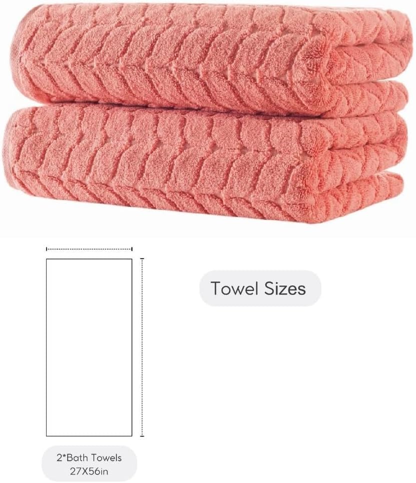 BAGNO MILANO Turkish Bath Towels, Soft Plush Jacquard Luxury Bath Towels, Quick Dry Towel Set (Coral Red, 2 pcs Bath Towel Set)