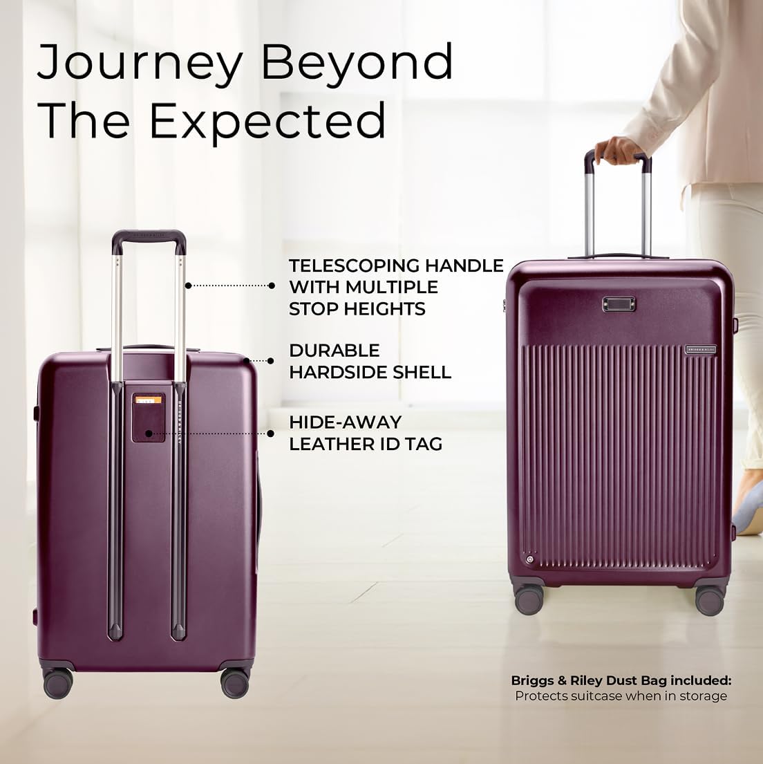 Briggs & Riley 30" Large Expandable Spinner - Checked Luggage for Travel, Suitcases with Wheels, Hardside Rolling Bag for Men & Women, Self-Repairing Zipper - Sympatico Collection, Plum