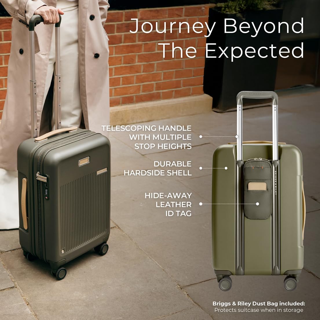 Briggs & Riley Essential 22" Carry On Expandable Spinner - Luggage for Travel, Suitcases with Wheels, Hardside Rolling Bag for Men & Women, Self-Repairing Zipper - Sympatico Collection, Olive