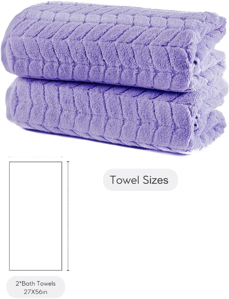 BAGNO MILANO Turkish Bath Towels, Soft Plush Jacquard Luxury Bath Towels, Quick Dry Towel Set (Lavender, 2 pcs Bath Towel Set)