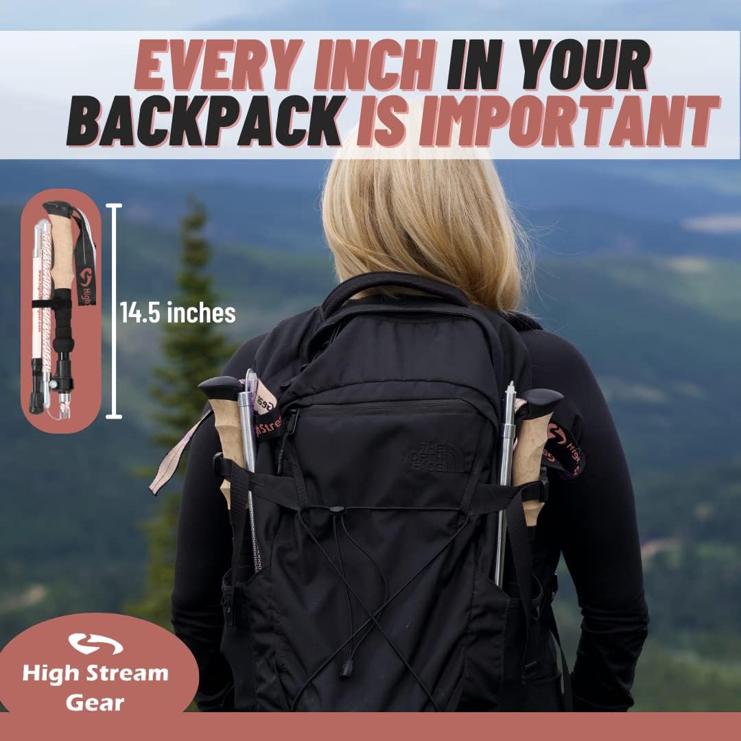 Walking Sticks for Men & Women - 14.5" Foldable Hiking Poles for Backpacking, Exercising and Traveling, Set of 2 Aluminum Nordic Collapsible Trekking Poles