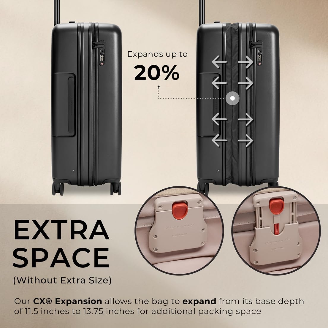 Briggs & Riley 27" Medium Expandable Spinner - Checked Luggage for Travel, Suitcases with Wheels, Hardside Rolling Bag for Men & Women, Self-Repairing Zipper - Sympatico Collection, Black