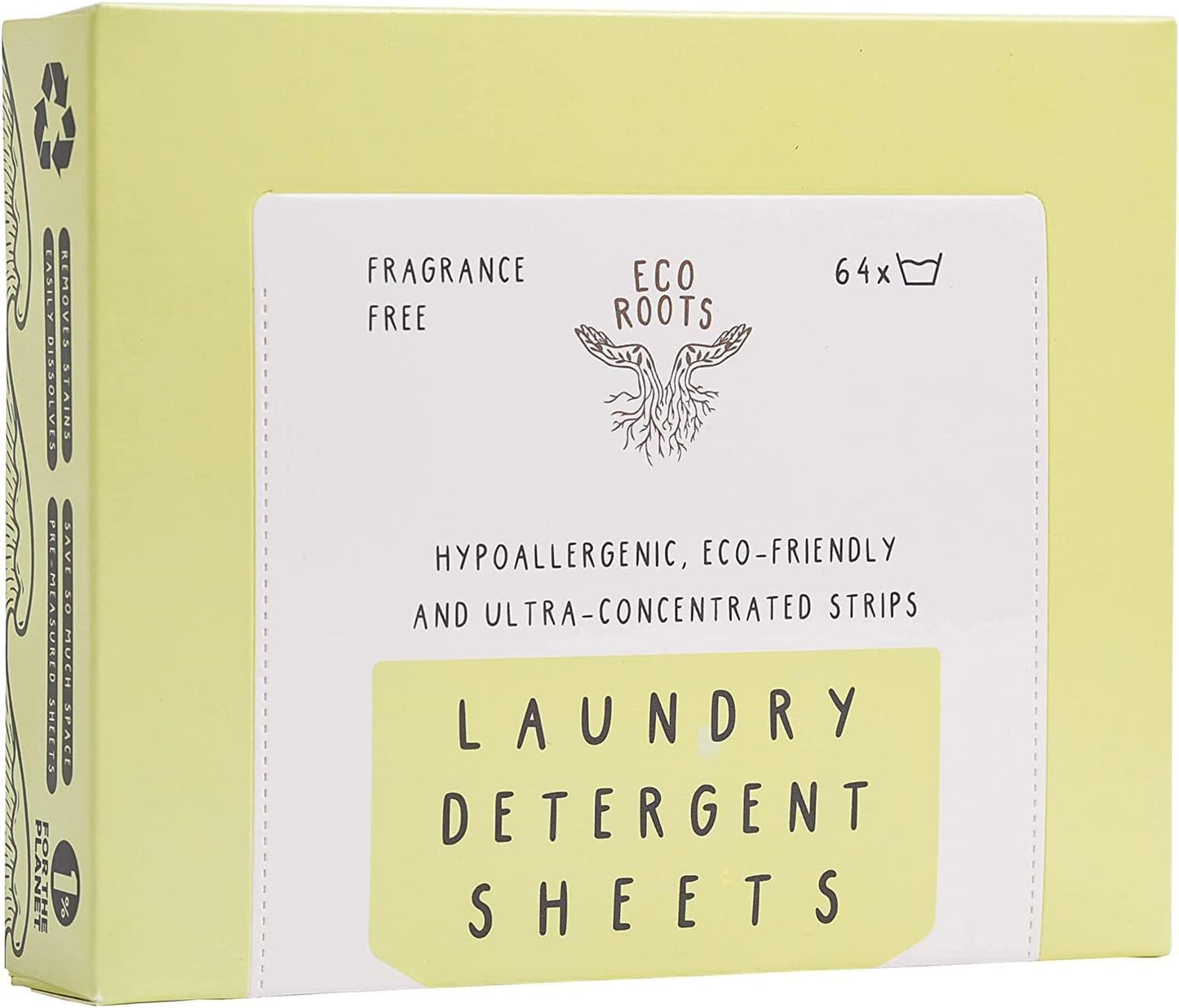 ECO ROOTS Laundry Detergent Sheets 64 loads | ECO FRIENDLY Unscented Sheets, Liquidless Travel Size Laundry Strips Detergent, Zero Waste Plastic Free Sustainable Washer Products
