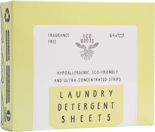 ECO ROOTS Laundry Detergent Sheets 64 loads | ECO FRIENDLY Unscented Sheets, Liquidless Travel Size Laundry Strips Detergent, Zero Waste Plastic Free Sustainable Washer Products