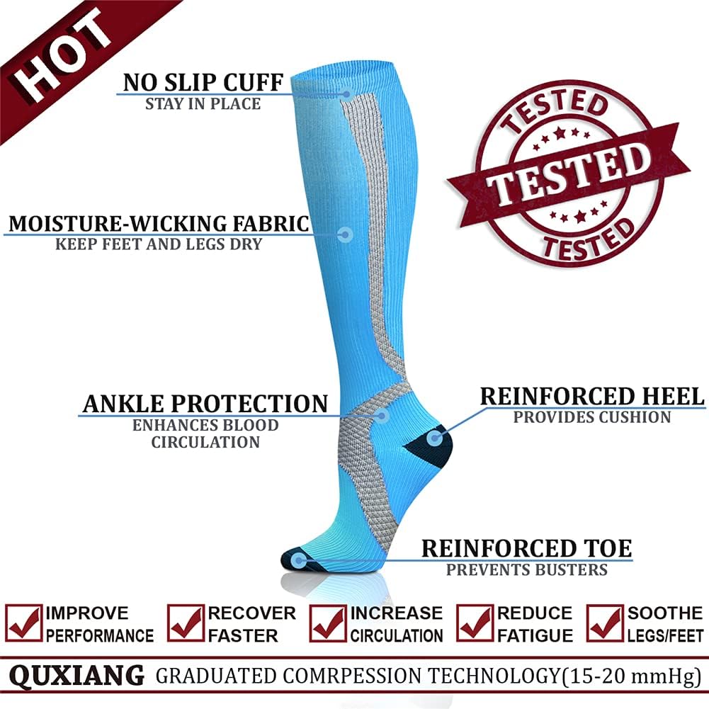 QUXIANG Copper Compression Socks for Women & Men Circulation (8 Pairs) - Best for Running Athletic Cycling - 15-20 mmHg