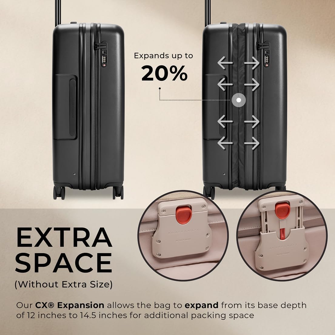 Briggs & Riley 30" Large Expandable Spinner - Checked Luggage for Travel, Suitcases with Wheels, Hardside Rolling Bag for Men & Women, Self-Repairing Zipper - Sympatico Collection, Black