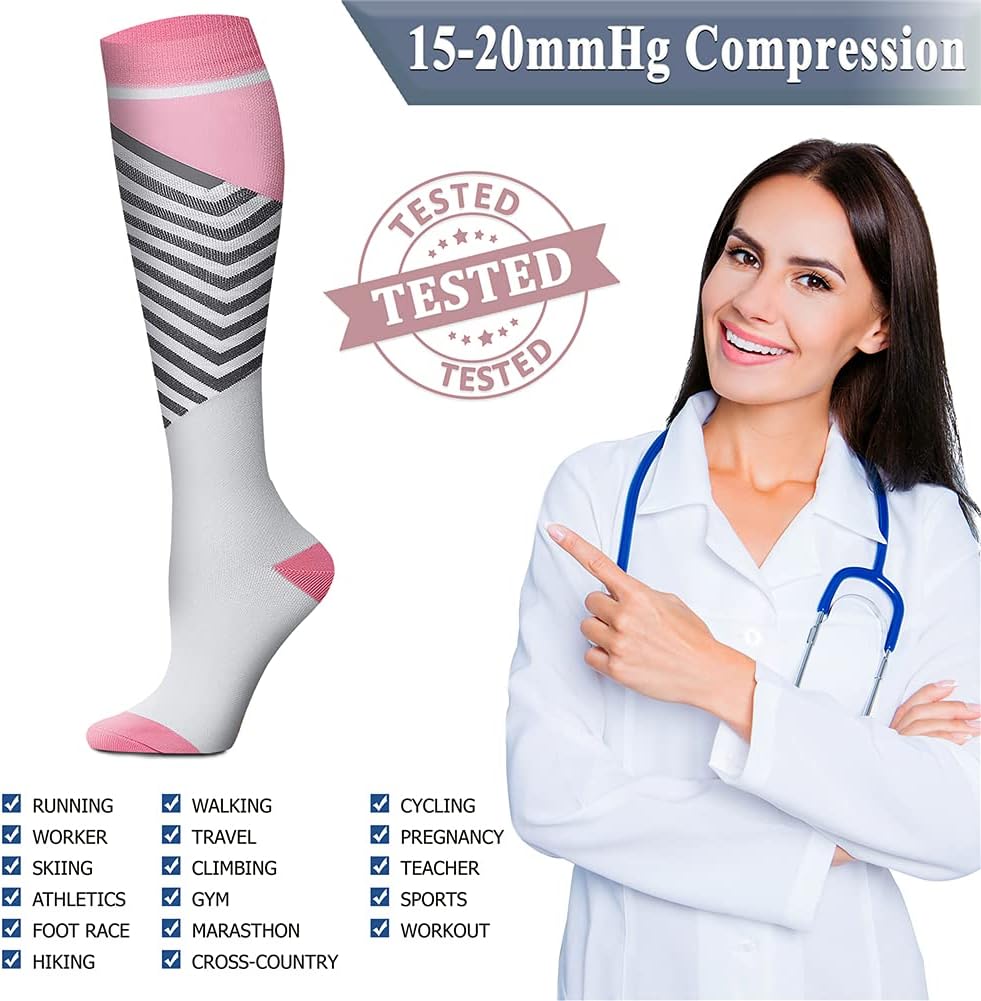 QUXIANG Copper Compression Socks for Women & Men Circulation (8 Pairs) - Best for Running Athletic Cycling - 15-20 mmHg
