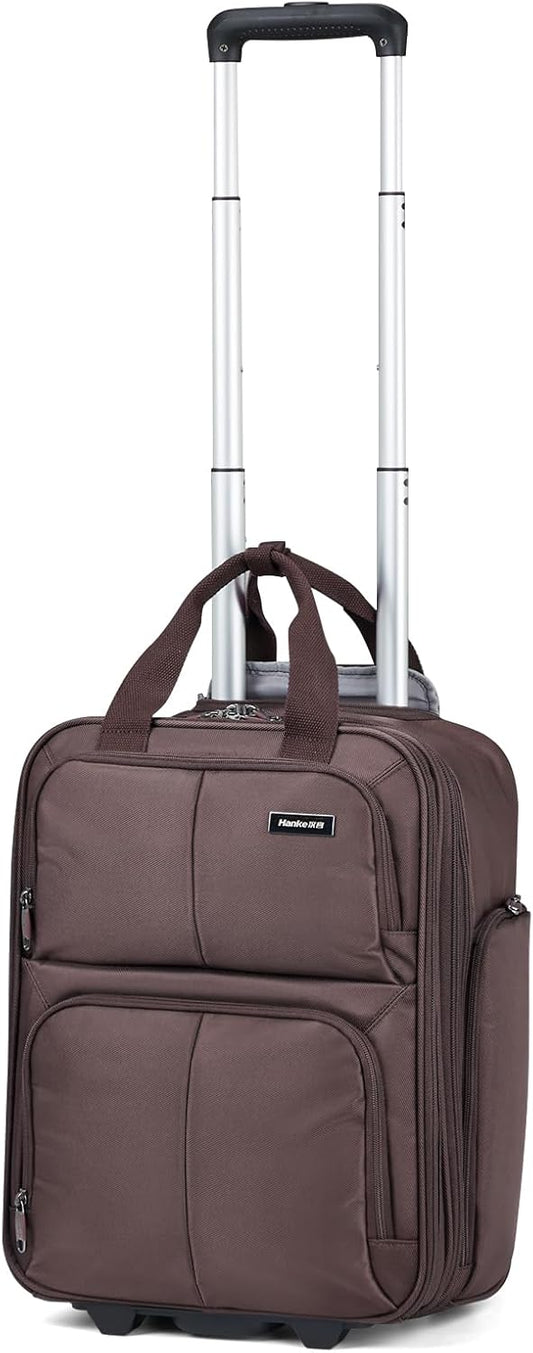 Hanke Softside Expandable Underseat Carry On luggage for Airplanes,Travel Luggage Rolling Bag Personal Item Bag Small Suitcase,Coffee,16-Inch
