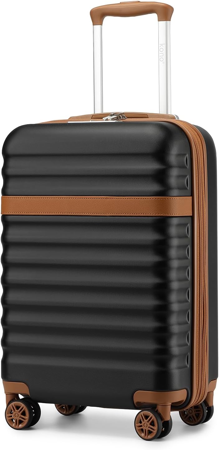 Kono Airline Approved Carry On Luggage, 22x14x9 inches, 20 Inch Expandable Lightweight Hardshell Suitcase with TSA Lock, (Black Brown, Suitable for 1-3 Days of Travel)