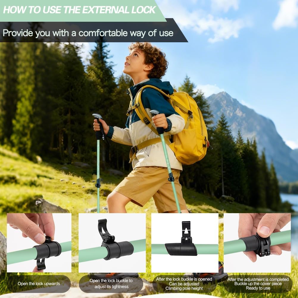 Hiking Trekking Poles, 2 Pack Anti Shock, Adjustable, Collapsible Hiking Poles for Trekking or Walking, Lightweight Aluminum Sticks for Children