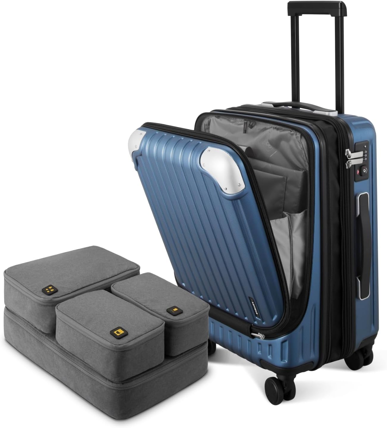 LEVEL8 Grace Carry On Luggage Airline Approved, 20 Inch Expandable Hardside Carry On Suitcase With Wheels, Abs+Pc Small Luggage with Tsa Lock, Blue, 20-Inch