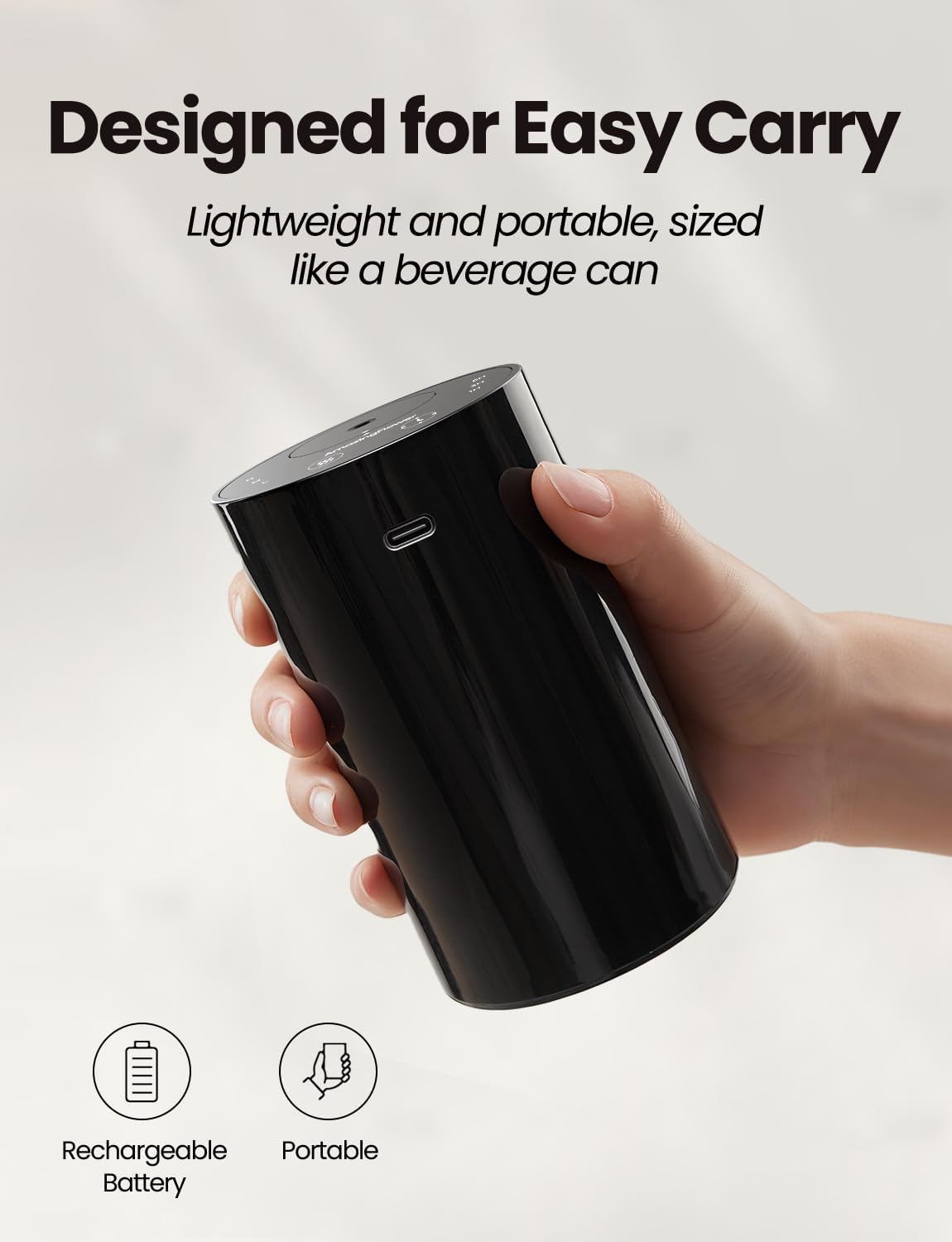 Waterless Essential Oil Diffuser, Portable Aromatherapy Diffuser with 20mL Capacity, Battery Operated Mini Scent Diffuser,3 Mist Levels & Timers, Leak-Free, for Home, Car, Office (Black)