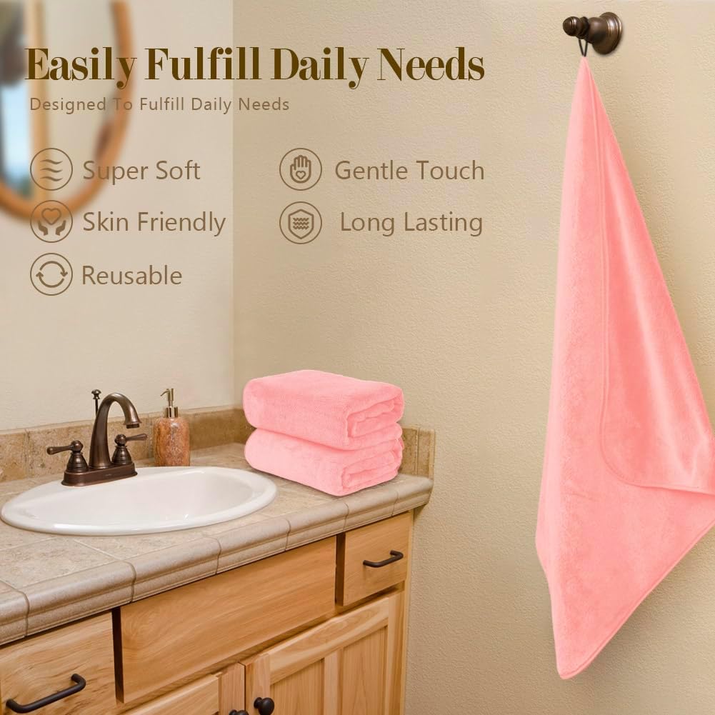 Orighty Microfiber Bath Towels Pack of 2(27'' x 54'') - Soft Feel, Highly Absorbent, Quick Drying for Body, Sport, Yoga, SPA, Fitness - Pink
