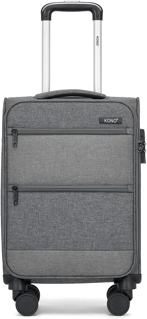 Kono 20 Inch Softside Carry On Luggage Airline Approved 20 Inch Spinner Wheels Lightweight Waterproof Suitcase with TSA Lock for Business Travel (Small, Grey)