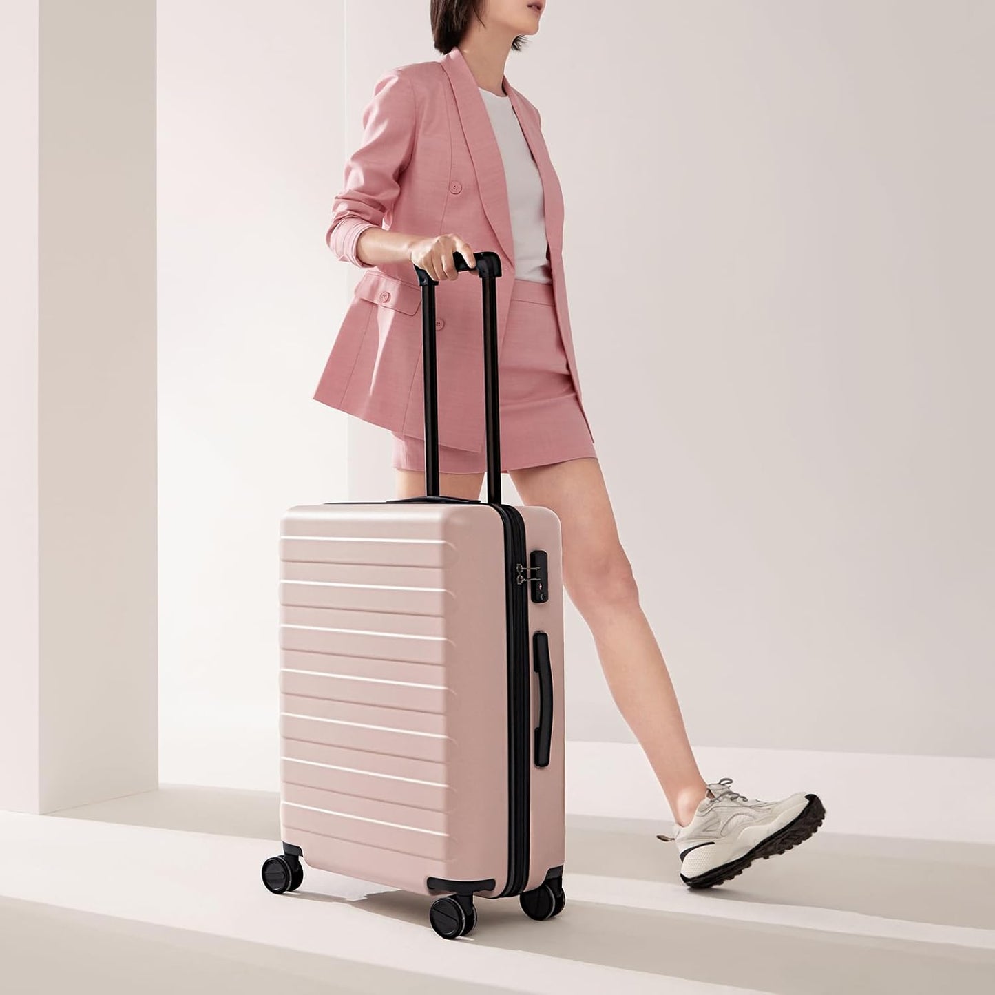 NINETYGO Medium Checked Luggage 24 Inch, Checking In Luggage with Smooth Spinner Wheels, Lightweight, Hard Shell PC Suitcase, Lightweight Travel Luggage, TSA Approved (Pink, Rhine Basic)