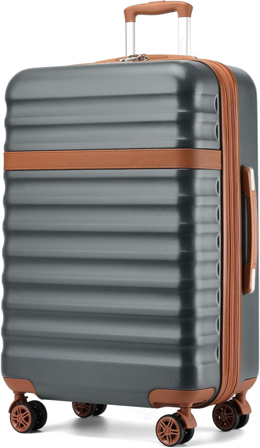 Kono Expandable 28 Inch Large Checked Luggage: ABS+PC Hardside Trolley Travel Case - Hard Shell Suitcase with TSA Lock,Grey Brown