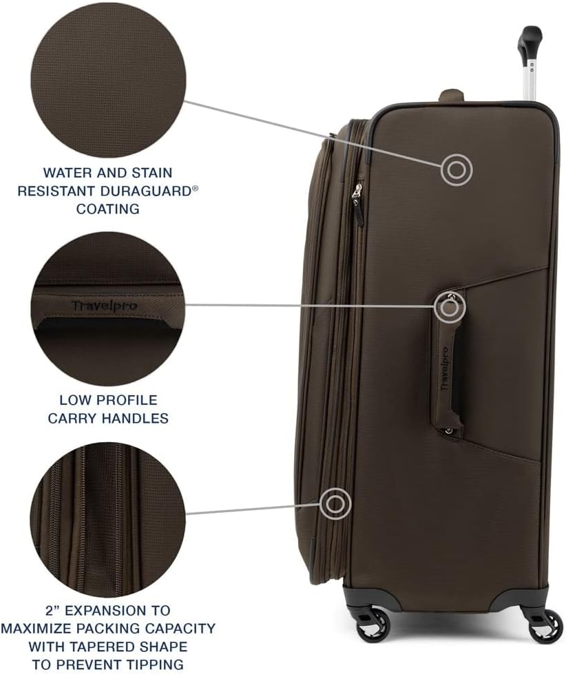 Travelpro Maxlite 5 Softside Expandable Luggage with 4 Spinner Wheels, Lightweight Suitcase, Men and Women, Mocha, Checked-Large 29-Inch