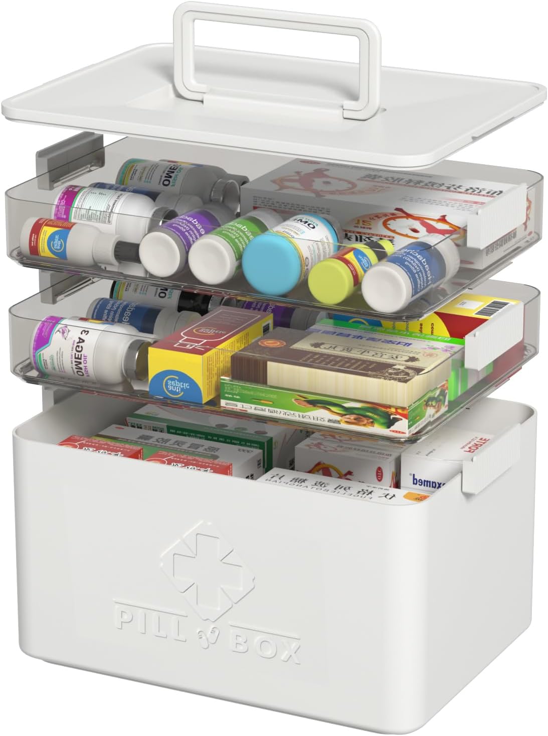 Morcte 3-Tier Medicine Organizer, Portable Medicine Cabinet with Handle, Empty First Aid Kit for Home/Travel