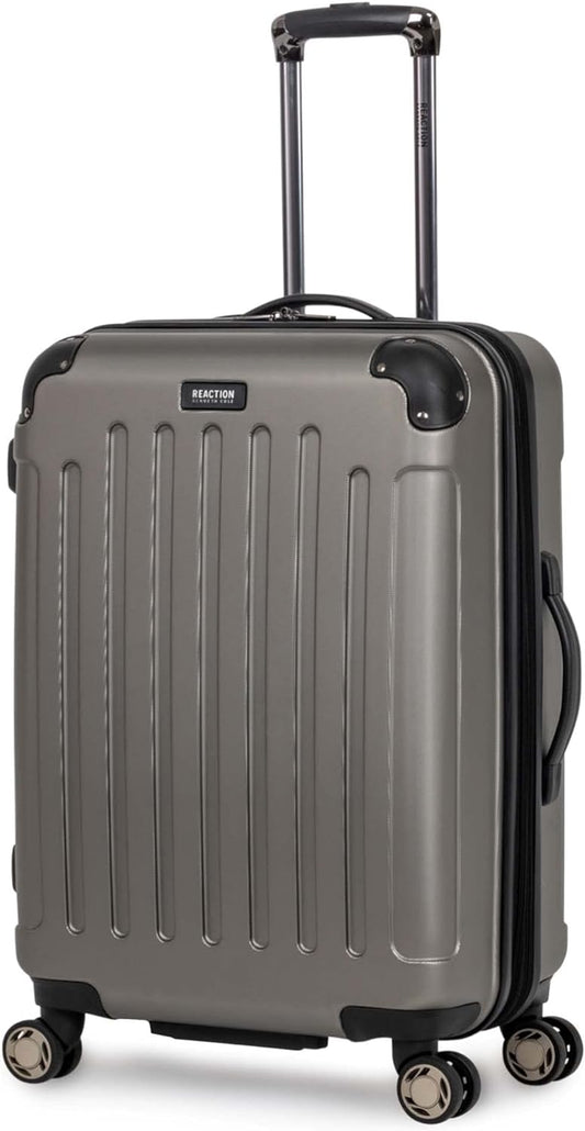 Kenneth Cole REACTION Renegade Luggage Expandable 8-Wheel Spinner Lightweight Hardside Suitcase, Silver, 24-Inch Checked