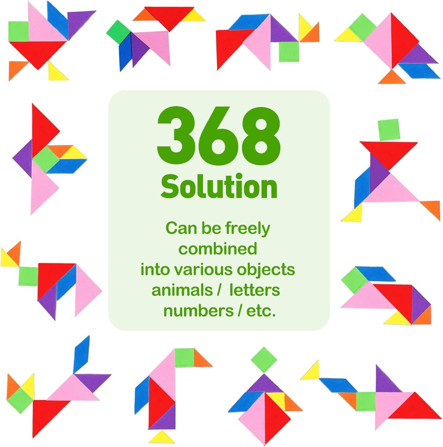 USATDD Travel Tangram Puzzle with 2 Set, Magnetic Pattern Blocks Road Trip Travel Games Jigsaw Montessori Brain Blocks IQ Book with 368 Solution Brain Teasers for Kids Adults Challenge