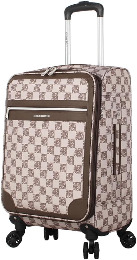 Steve Madden Designer Luggage Collection - Lightweight Softside Expandable Suitcase for Men & Women - Durable 20 Inch Carry On Bag with 4-Rolling Spinner Wheels (Chalet Brown, 20in)