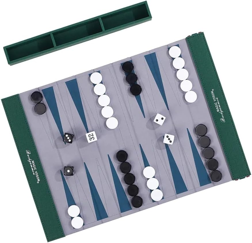 Backgammon Set for Adults, Backgammon Travel Set, Wrinkle-Resistant Foldable Chess and Checkers, Fun Outdoor Games for Family and Friends, Ideal Travel Game Set (Grass Green)