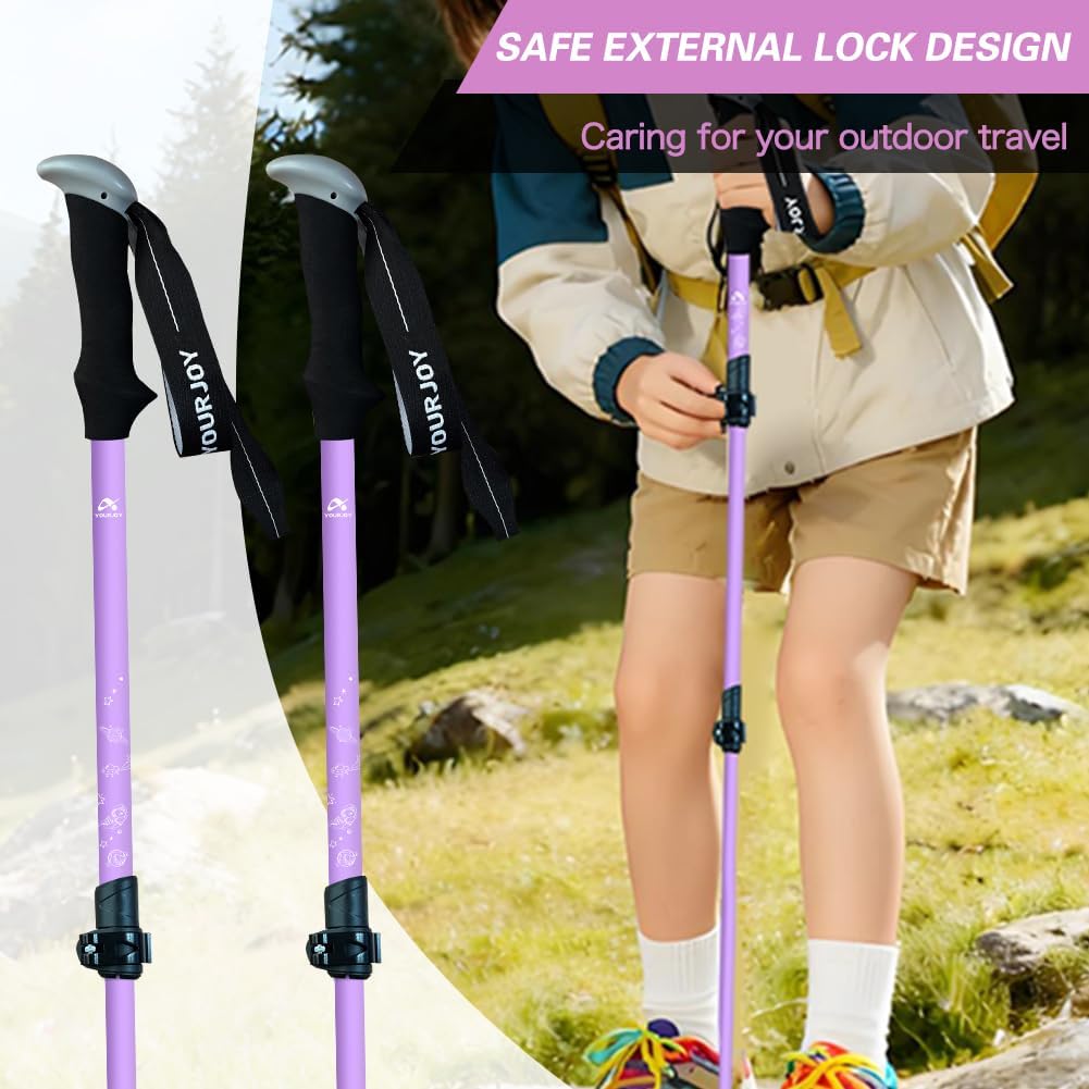 Hiking Trekking Poles, 2 Pack Anti Shock, Adjustable, Collapsible Hiking Poles for Trekking or Walking, Lightweight Aluminum Sticks for Children