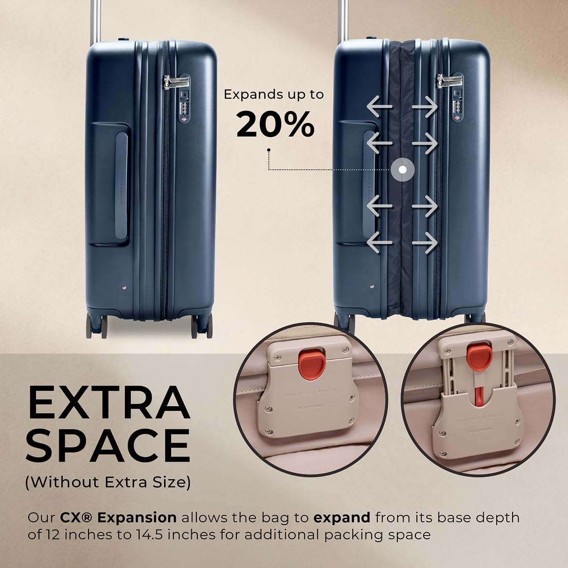 Briggs & Riley 30" Large Expandable Spinner - Checked Luggage for Travel, Suitcases with Wheels, Hardside Rolling Bag for Men & Women, Self-Repairing Zipper - Sympatico Collection, Navy