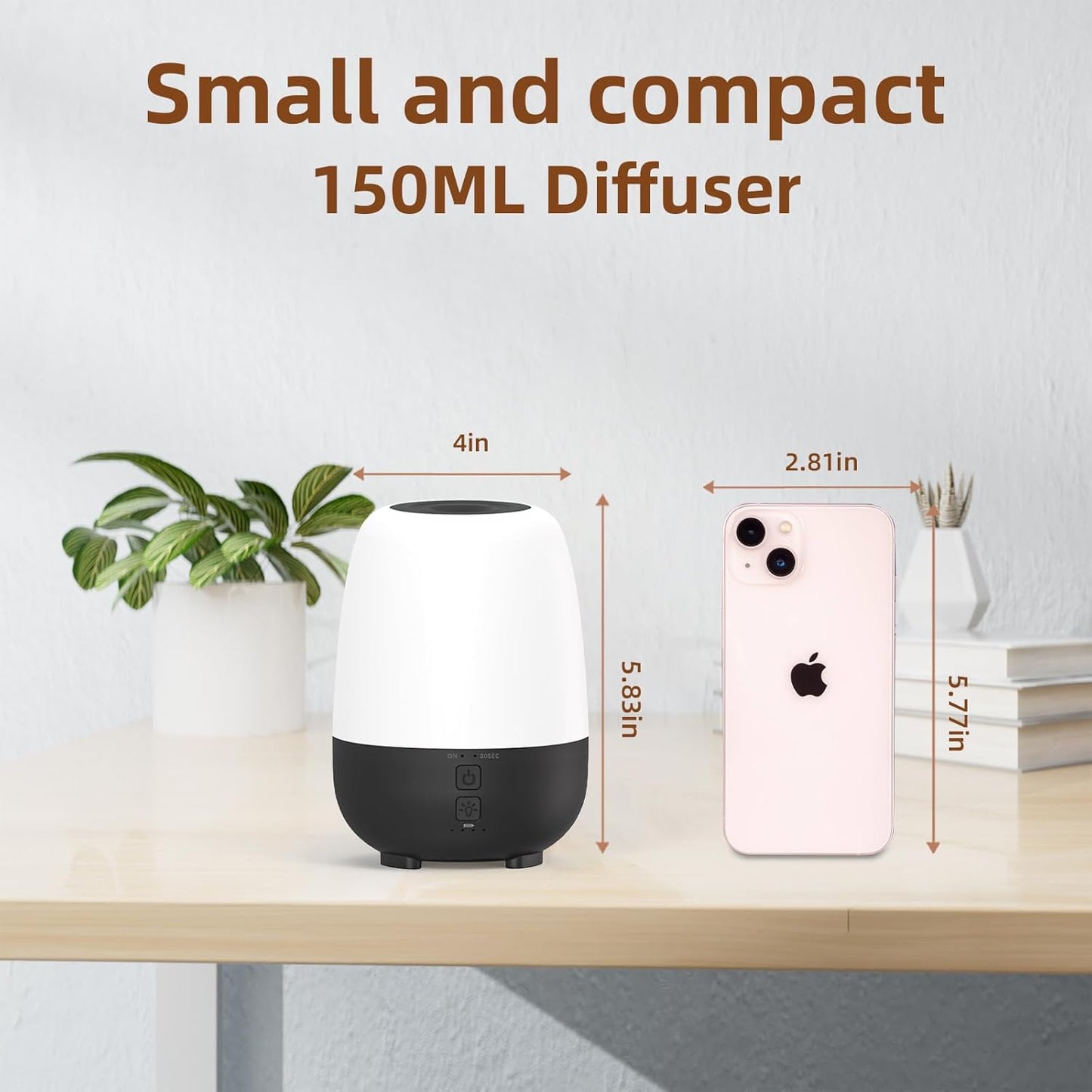 150ML Cordless Essential Oil Diffuser, Built-in 6000mAH Rechargeable Battery, 7 Hours Run Time, 7 Colors LED Light, Portable Aromatherapy Diffuser
