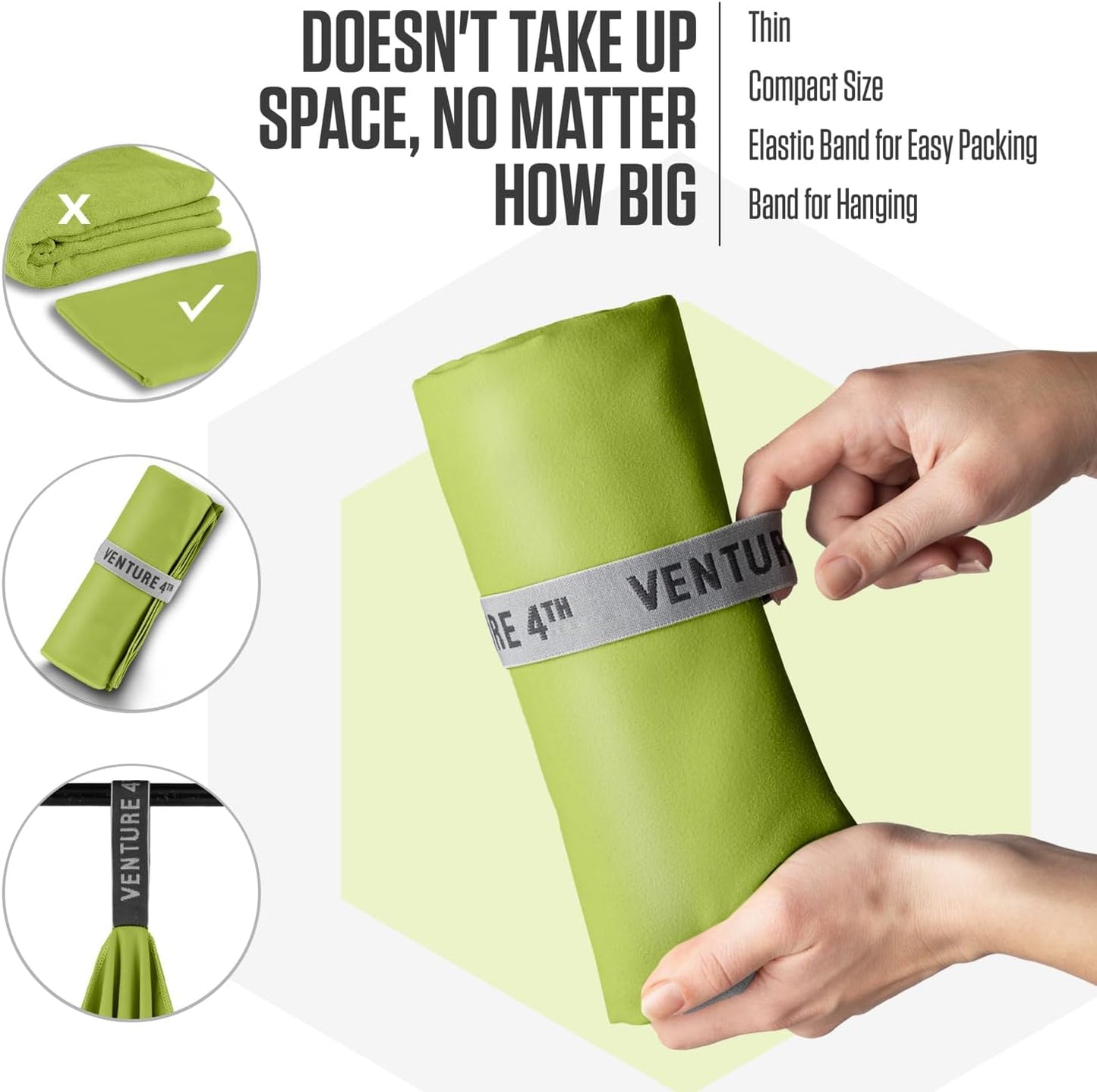 VENTURE 4TH Quick Dry Towel. Microfiber Travel Towel Ideal for Camping, Hiking, Backpacking, Gym. Lightweight & Fast Drying Travel Towels for Body. Compact & Easy to Pack - Lime Extra Large